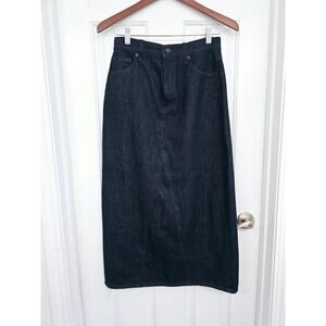 Uniqlo Women's Jean Skirt Dark Wash 100% Cotton High Rise Long Straight Cut 28"